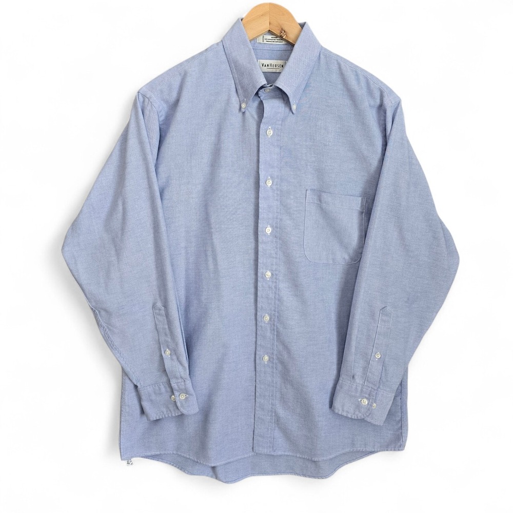 Van Heusen Dress Shirt Mens 16 32/33 Blue Button Down Oxford Cotton Blend